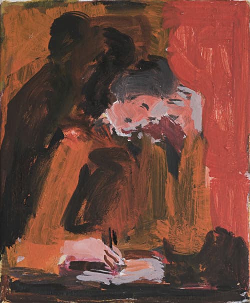 schreiber in der nacht, öl auf leinwand, 30x25