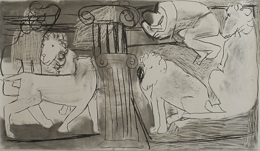 lion king, kohle auf papier, 130x170