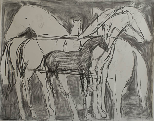 pferde, kohle auf papier, 148x170